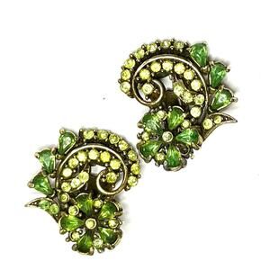 Clip Earrings HOLLYCRAFT 1950 Green Gold Vtg Estate Jewelry O30